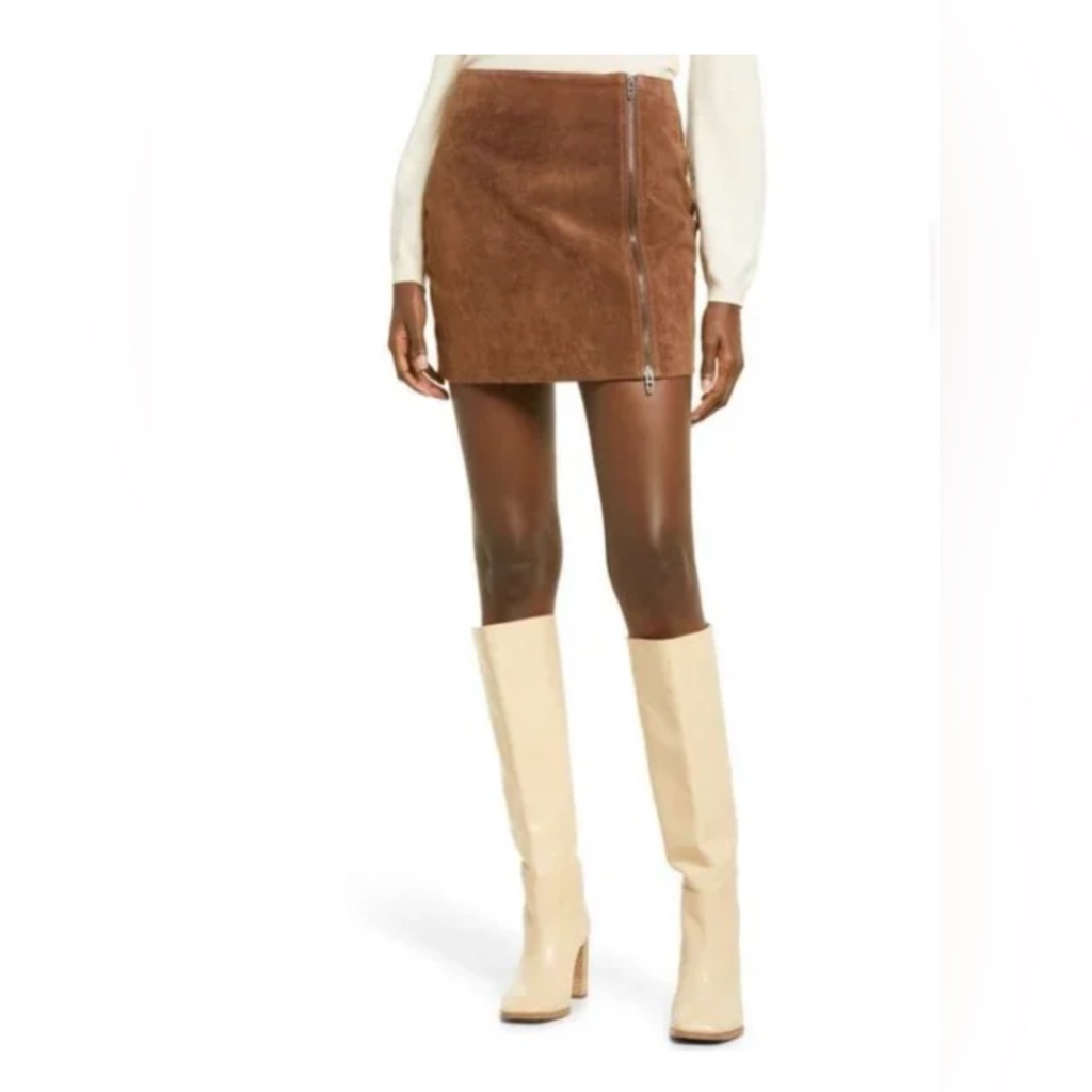 Blanknyc Brown Suede Front Zipper Skirt